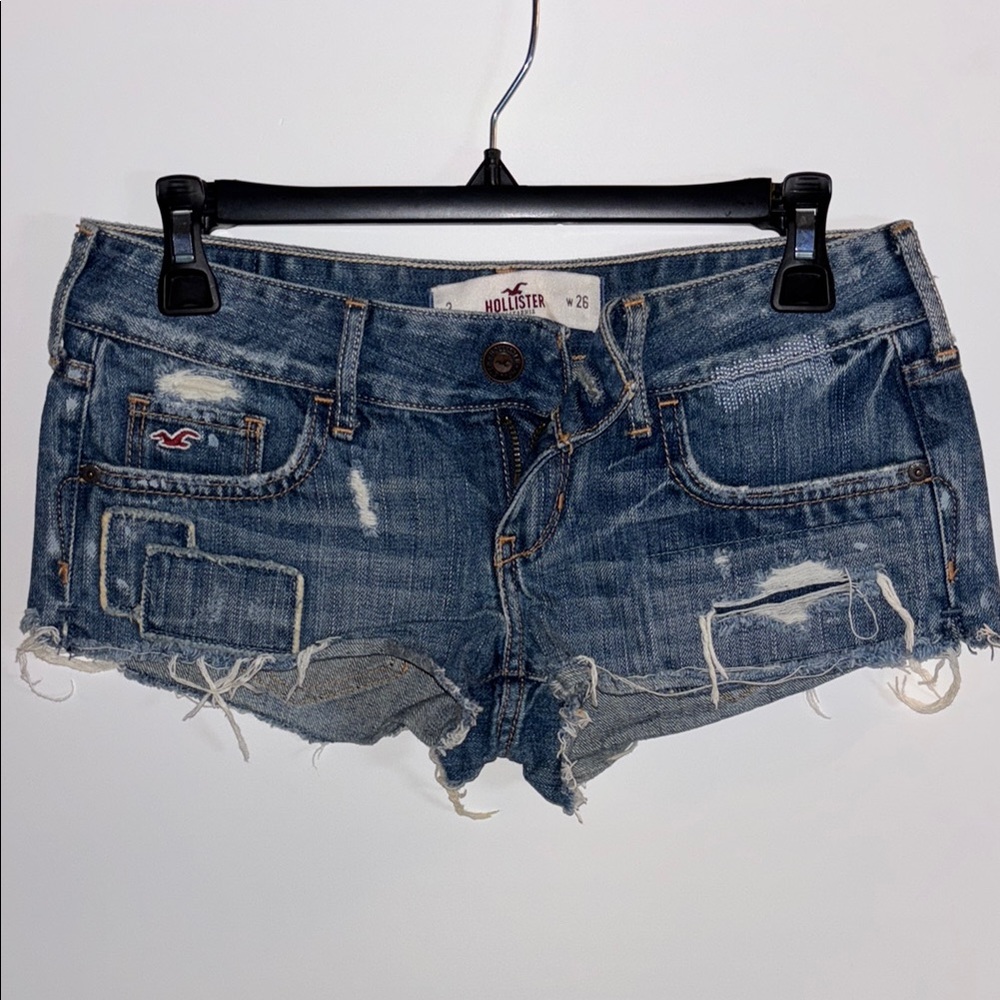 Hollister Blue Distressed Jean Shorts with Frayed Hem